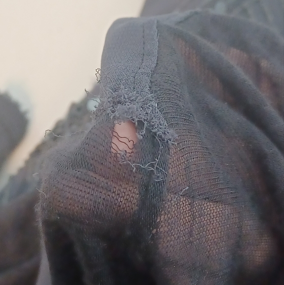 Free People Fairy Grunge Sheer Beaded Sequin Black Boho Distressed Top - Picture 10 of 16